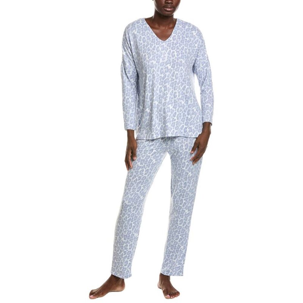 N Natori Womens 2Pc Wild Instinct Printed Brushed Pajama Set, Blue